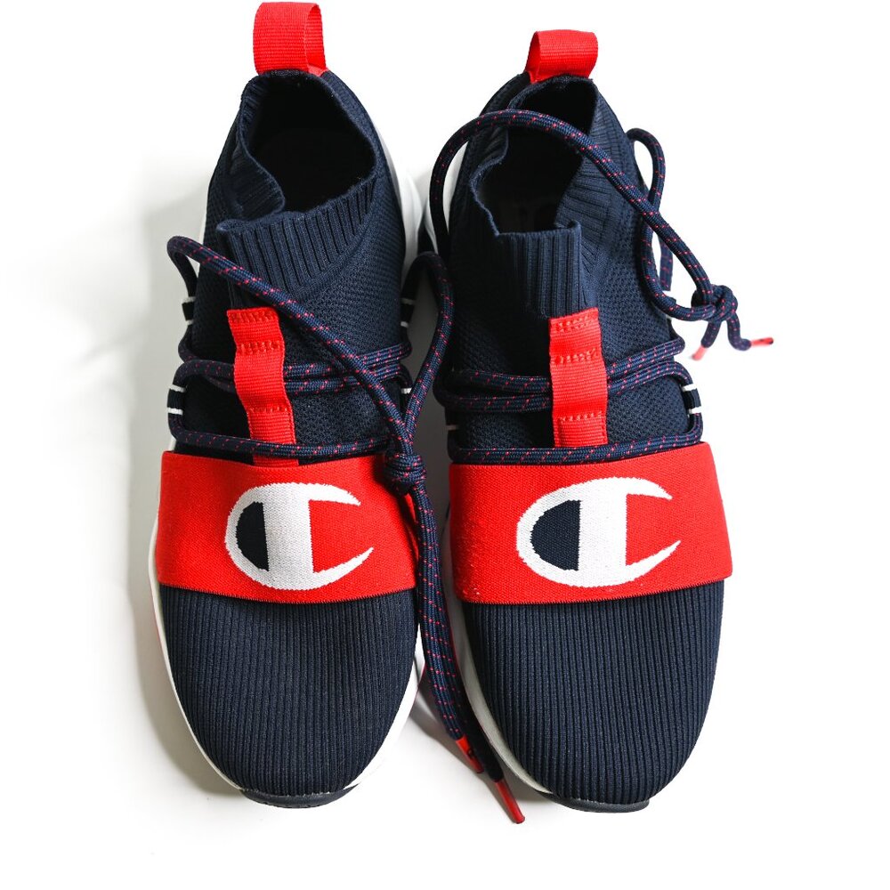 CHAMPION Men's Navy Red Rally Hype Lo Sock Ankle Slip On Sneakers - Size 10.5